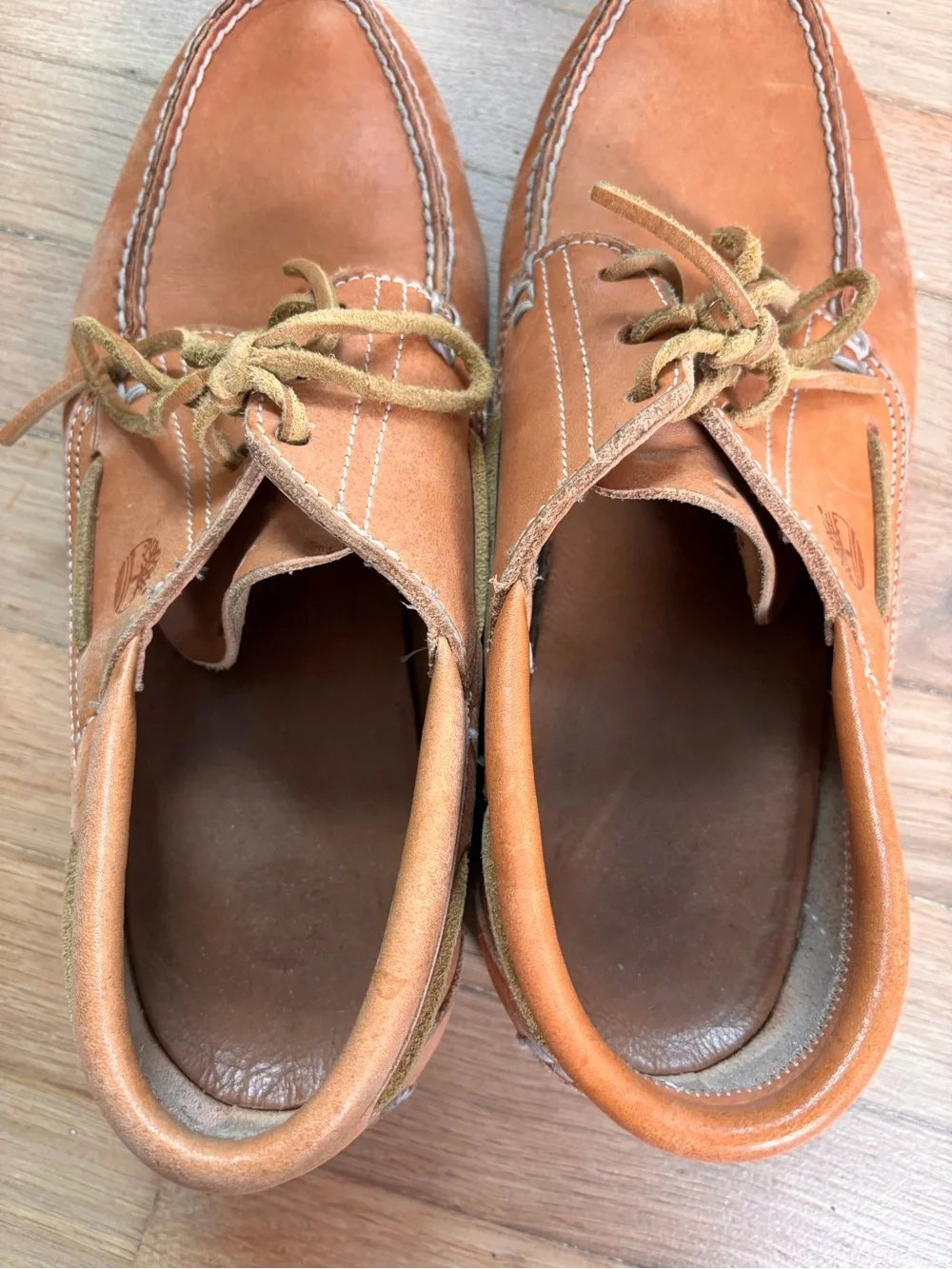 Timberland Men’s Handsewn Leather Camp Moc Boat Shoes Vibram Lug Sole 11.5